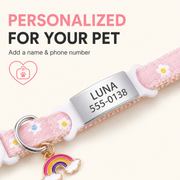 Personalized floral pet collar with engraved ID plate