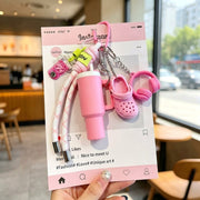 Pink sports tumbler charm gift presentation